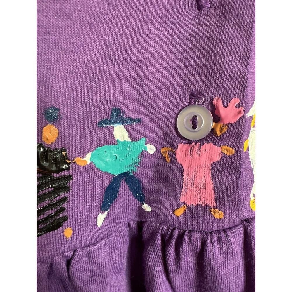 Vintage Purple Jumper Dress Maxi L Art To Wear Hand Painted People Of The World - Picture 11 of 16